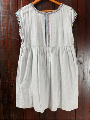 THML Light Blue Embroidered Cotton Sundress with Multicolor Trim thumbnail 5