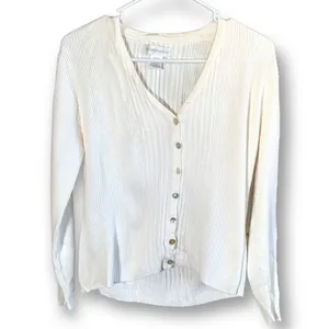 Vintage Worthington Cardigan Sweater Oatmeal Ribbed Knit V-neck Long Sleeve‎ thumbnail 2