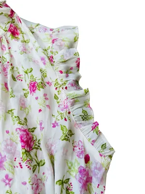 Maison d’Amelie Pink Floral Blouse Ruffle Trim Cottagecore Feminine Casual thumbnail 3