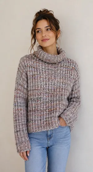 Madewell Rayner Chunky Marled Orchid Mock Neck Cable Knit Winter Sweater Size XS thumbnail 1