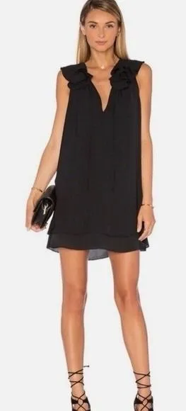 Amanda Uprichard Black Ruffle V-Neck‎ Sleeveless Shift Mini Dress Small classic thumbnail 1