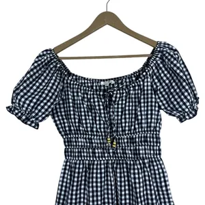 Speed Limit Gingham Checked Tiered Mini Dress Black Cottagecore Smocked Size S thumbnail 2