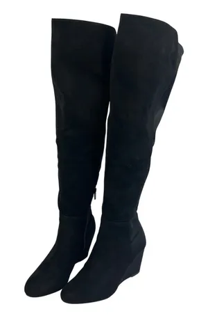 Zigisoho Black Suede Over The Knee Wedge Boots‎ Womens 6 Streetwear thumbnail 1