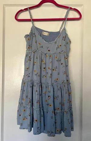 Altar’d State Chic Floral Tiered Dress - Light Blue Size Small thumbnail 3