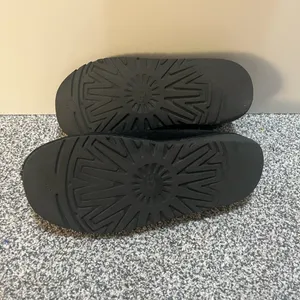 UGG Black Suede Slippers with White Stitching thumbnail 3