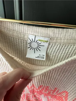aerie Cream Waffle Knit Graphic Tee with Coral Print thumbnail 3