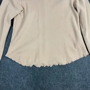 We The Free Free People Tan Waffle Knit Thermal‎ Long Sleeve Lettuce Hem Top M thumbnail 8