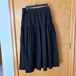 Abercrombie & Fitch Maxi Skirt Womens Large Black Tiered Cotton Blend Pockets thumbnail 2