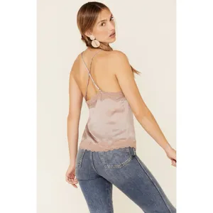 Wishlist Women's Satin Lace Trim Button Down Cami Tank Top thumbnail 3