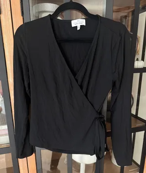 & other stories modal yoga top ballerina modal wrap cropped tie waist vneck thumbnail 1