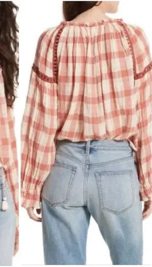 Free People Honey Grove Plaid Top Pink thumbnail 1