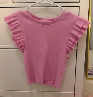 Zara pink cropped flare sleeve top thumbnail 1