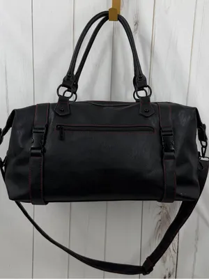 Killstar Black Duffel Bag with Red Stitching and Pentagram Pulls thumbnail 4