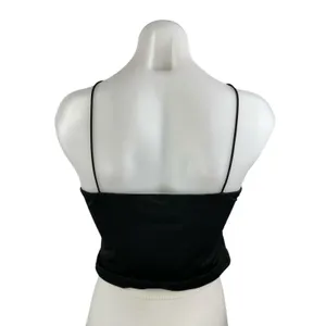 NEW White Fox Black Flower Keyhole Sleeveless Halter Camisole Crop Tank Top M thumbnail 2