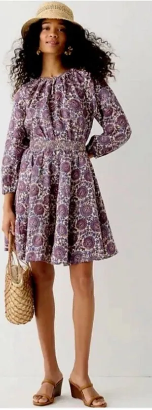 J. Crew NWT Palermo Linen Smocked Waist Bouquet Floral Purple Printed Medium thumbnail 1