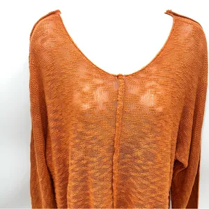 Mittoshop Rust Loose Texture Long Sleeve knit Top/Sweater in Pumpkin-Size L thumbnail 2