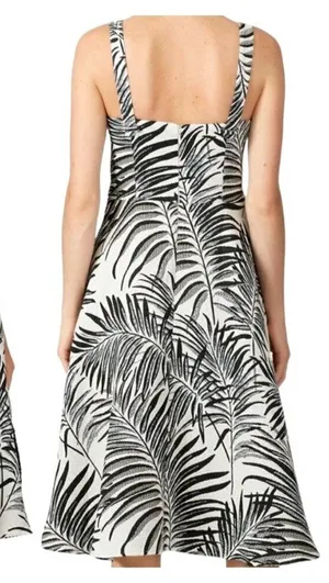 Hutch Aidy Dress‎ Womens 10 Black Ivory Palm Print Button Front Knee Length thumbnail 1