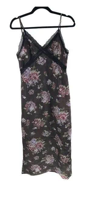 Brock Collection X H&M Floral Maxi Dress With Lace Trim Side Slit Brown Size S thumbnail 1