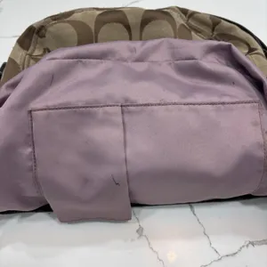 Coach Purse Zoe Signature Khaki Brown Canvas Hobo Shoulder Bag Y2K Leather Trim thumbnail 8