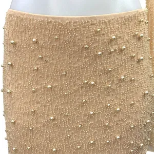 Oh Polly LA DÉSIRADE Cream Pearl Beaded Embellished Crop Top & Midi Skirt Set 2 thumbnail 10