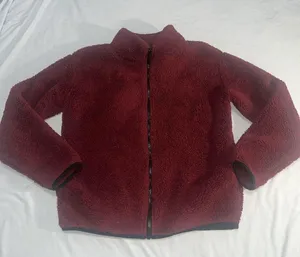 Victorias Secret PINK Teddy Full Zip relaxed jacket cozy fleece sherpa Maroon S thumbnail 2