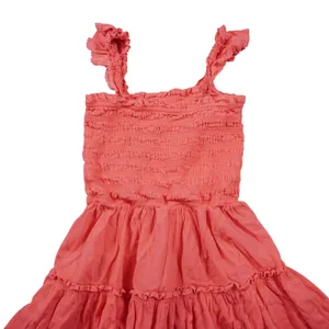 Aerie Medium Coral Pink Smocked Tiered Mini Dress Ruffle Straps Cotton‎ Blend thumbnail 2