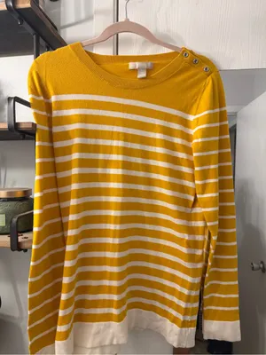 Banana Republic Yellow and White Striped Crewneck Sweater thumbnail 1