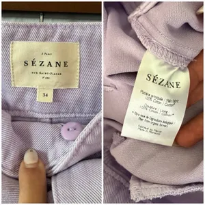 Sézane Paperbag Waist Belted Organic Cotton Tapered Pants Lilac FR34 US2 NWT thumbnail 5
