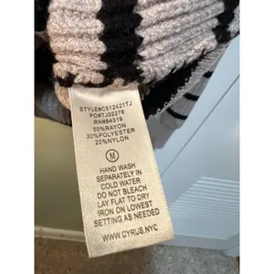 Cyrus Women's Sz Medium Sweater Oversized Collar Tan Black Stripes Henley Button thumbnail 11