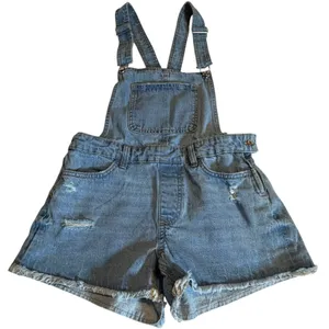 Bershka Denim Shortalls Light Wash Distressed Jean Overalls Womens Size Small thumbnail 1