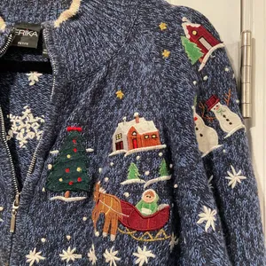 VTG Erika Size PXL Christmas Cardigan Sweater Zip Front Snowman Winter Cotton thumbnail 5