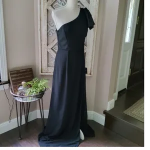 Lulus Simply Brilliant Black One Shoulder Bow Chiffon Maxi Dress Slit in Black S thumbnail 7