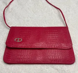 Faux Red Patent Alligator Purse 80s Shiny Red Faux thumbnail 2