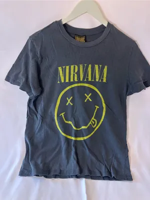 Long Gone Nirvana Smiley Face Graphic Cotton T-Shirt Black Yellow Crew Neck S thumbnail 1