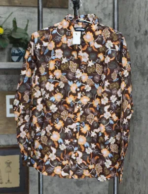 NWT Lands' End Sleeve Patterned Dress Shirt 484704 16 Tall Walnut Brown Floral thumbnail 1