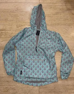 Charles River Aqua Coral Anchor Hooded Rain Coat Anorak Mercyhurst Lined‎ XXS thumbnail 1