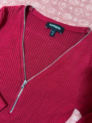EXPRESS Red Zip Sweater  thumbnail 2