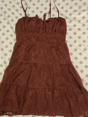 Altar'd State Women’s Brown Dress Small Straps Floral Lace Short Scrunch Red thumbnail 1