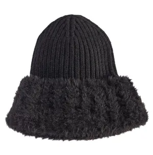NWT Inc International Concepts Womens Faux Fur Cuff Ribbed Knit Beanie Black thumbnail 1