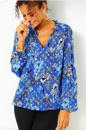 Lilly Pulitzer Giana Long Sleeve Top Alba Blue Cruisin’ Together thumbnail 1