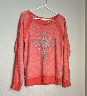 Miss Me Shirt Womens S Pink Embroidered Rhinestone Studded Cross Round Neck thumbnail 1
