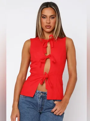 White Fox Boutique Red Tie-Front Top thumbnail 1