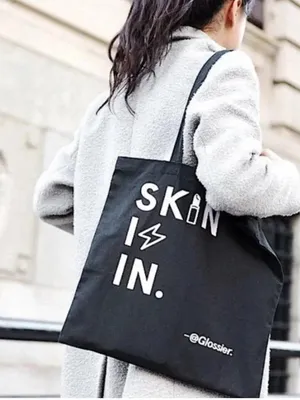 Glossier Skin Is In Black Canvas Tote Bag & Set of 3 Pink Bubble Pouches thumbnail 2