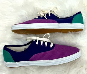 Borelli Retro 80’s Style Color-block Canvas Sneakers Lace Up Purple Navy Teal 8 thumbnail 1