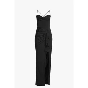 Saks Fifth Avenue Katie May Womens Full Length Event Evening Dress Slit Black Open Back Maxi Small thumbnail 3