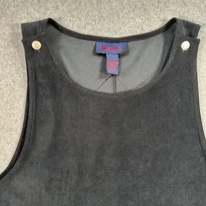 Denim & Co. Black Velvet Bib Overall Dress Women's Medium Vintage Pockets Short thumbnail 3