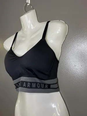 Under Armour Sports Bra Womens Large Black Longline Adjustable Padded Stretch thumbnail 3