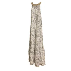 120% Lino Linen Beaded Halter Maxi Dress Floral White Blue EU 38 US 6 Coastal thumbnail 3