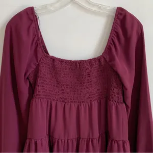Paper Crane Top Berry Purple Smocked Baby Doll Long Sleeve Blouse Top Medium NEW thumbnail 6