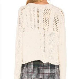 Endless Rose Ecru Chunky Open Knit Cotton Sweater Pullover NWT Large thumbnail 4